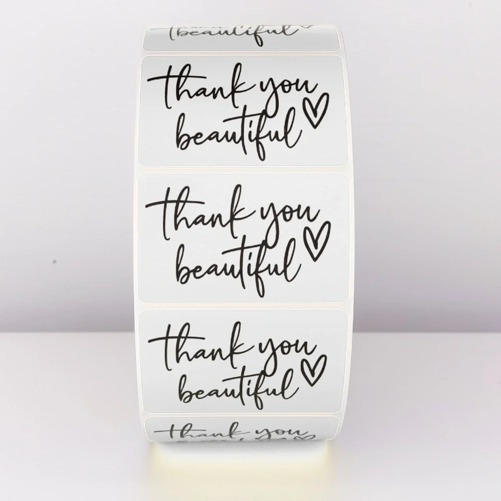 Thank You Beautiful Stickers | Pink Heart Labels for Small Business Packaging